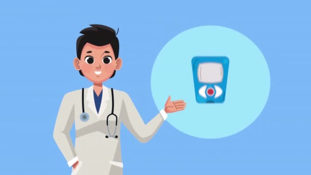 医生与糖蜜计医疗设备 4K视频动画 — 图库视频影像