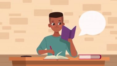 Genç afro adam karakter çalışıyor, 4k video animasyonu