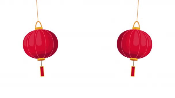 円形のアジアの赤いランプが吊るされ4K動画がアニメーション — ストック動画