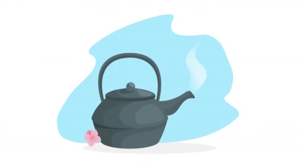 Metalic Teapot Utensil Japanese Style Video Animated — Stock Video
