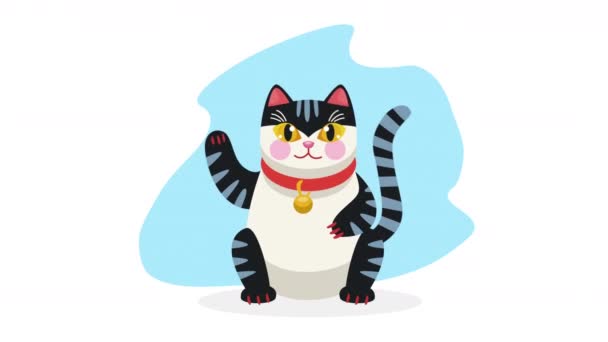 Japansk Katt Saludating Traditionell Animation Video Animerad — Stockvideo