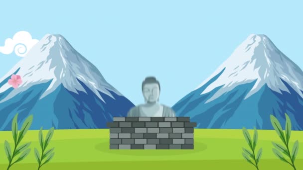 Japanse Cultuur Budha Standbeeld Fuji Mount Video Geanimeerd — Stockvideo