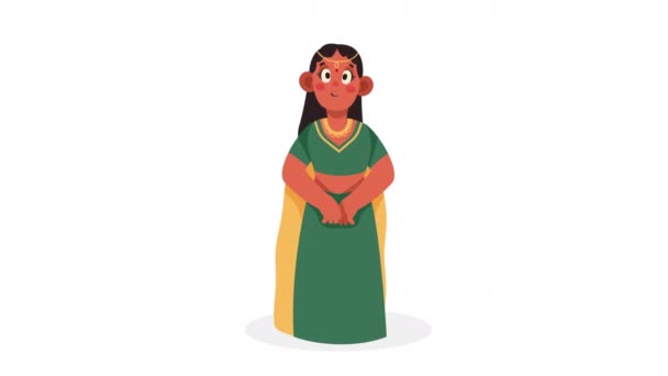 Cultura India Elegante Personaje Mujer Video Animado — Vídeos de Stock