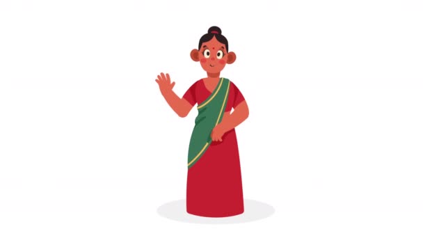India Cultura Mujer Saludando Carácter Video Animado — Vídeos de Stock