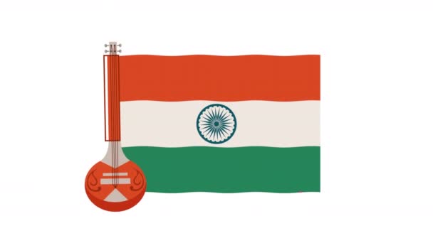 Sitar Indiskt Instrument Med Flagga Video Animerad — Stockvideo