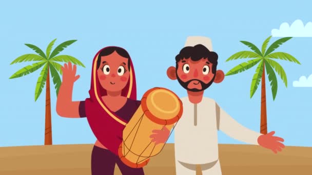 Indiase Cultuur Jong Paar Palmen Video Geanimeerd — Stockvideo