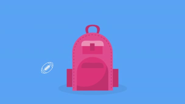 Ροζ Σχολική Τσάντα Εξοπλισμό Κινουμένων Σχεδίων Βίντεο Κινουμένων Σχεδίων — Αρχείο Βίντεο