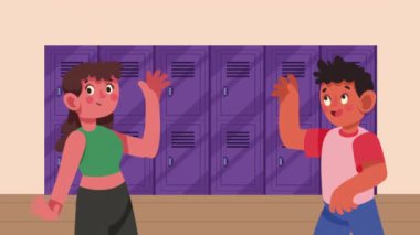 Gülümseyen karakterleri kurtaran genç çift, 4k video animasyonu