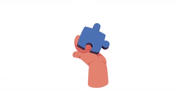 Hand Blue Puzzle Piece Video Animated — Stock Video