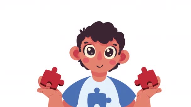 Austism Boy Puzzle Shirt Video Animovaný — Stock video