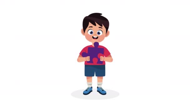 パズルキャラクターを持つ自閉症の少年4Kビデオアニメ — ストック動画