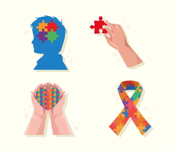 Stock vector four autism day set icons