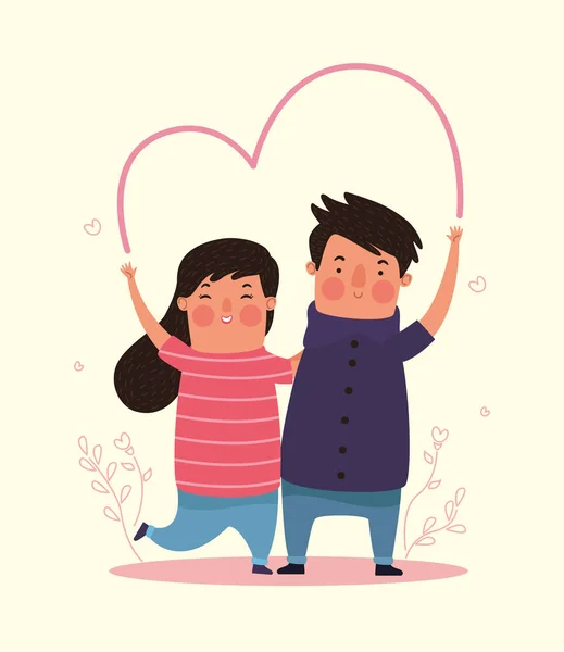 Jeune Couple Avec Des Personnages Coeur — Image vectorielle