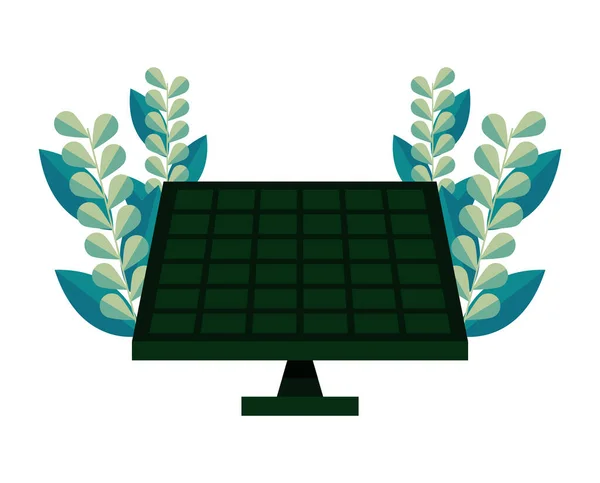 Panel Solar Con Icono Hojas — Vector de stock