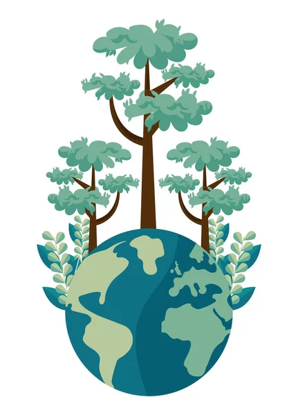 World Planet Trees Icon — Stock Vector