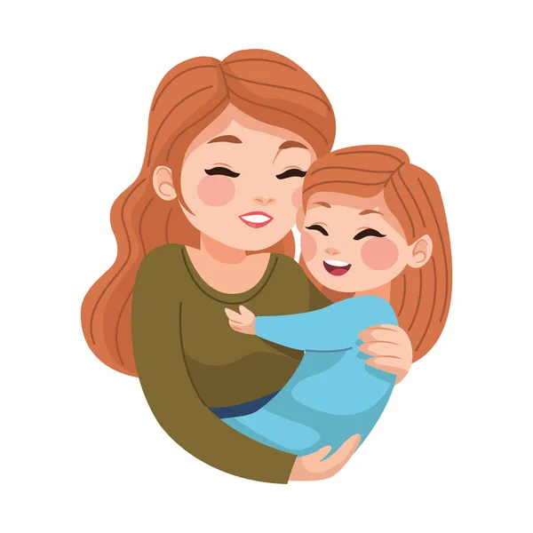 Ξανθιά Μητέρα Αγκαλιάζει Τους Χαρακτήρες Της Κόρης — Διανυσματικό Αρχείο