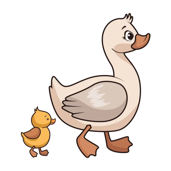 可爱的鸭妈妈和宝宝角色 — 图库矢量图片