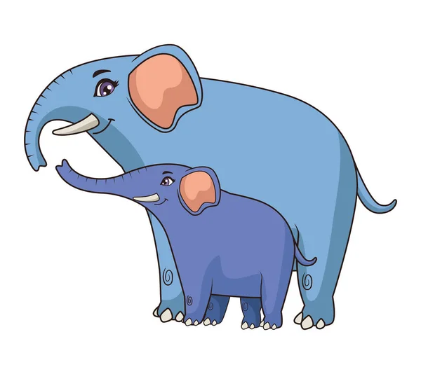 Lindo Elefante Mamá Bebé Personajes — Vector de stock