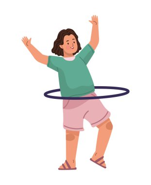 Küçük kız hula hoop karakteri üzerinde çalışıyor.
