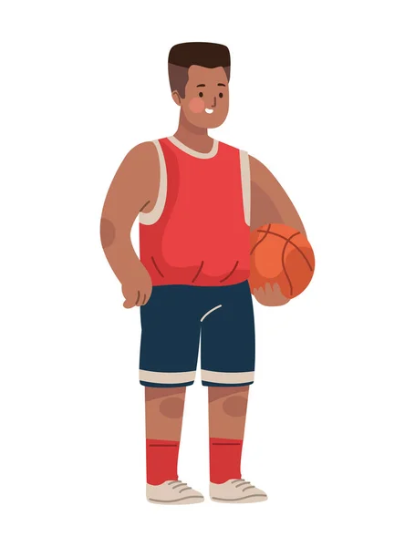Afro Garçon Pratiquant Basket Personnage — Image vectorielle