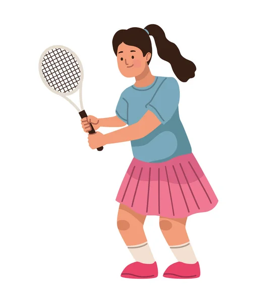 Petite Fille Pratiquant Tennis Caractère — Image vectorielle