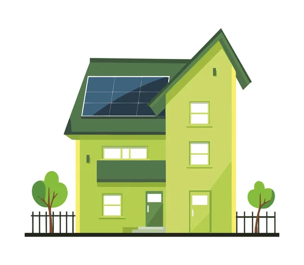 Eco Casa Con Pannello Solare Icona — Vettoriale Stock