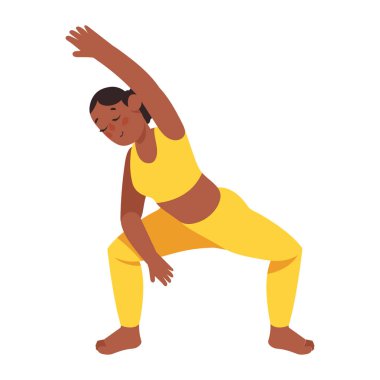 Yoga pozisyonunda afro kadın karakter