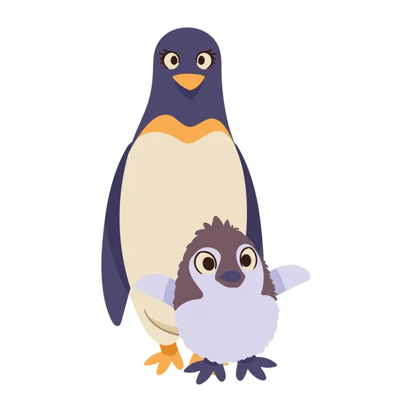 Pinguim Mãe Com Personagens Bebê —  Vetores de Stock