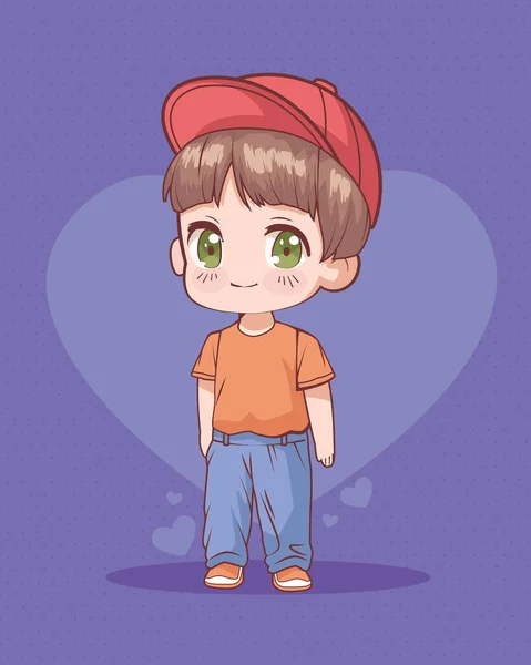 Little Boy Anime Cap Character — Stock Vector
