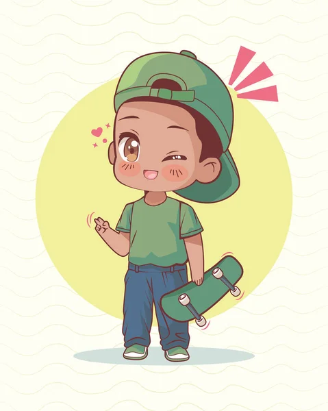 Little Boy Anime Skateboard Character — Stock Vector