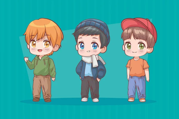 Τρεις Anime Αγόρια Φίλους Χαρακτήρες — Διανυσματικό Αρχείο