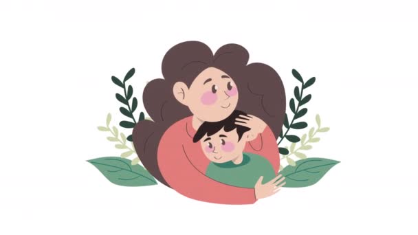 Joven Madre Con Hijo Personajes Animación Video Animado — Vídeos de Stock