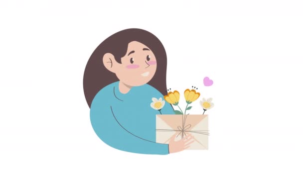 Mladá Žena Květinami Dopis Animace Video Animované — Stock video
