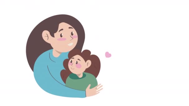 Junge Mutter Mit Tochter Charaktere Animation Video Animiert — Stockvideo
