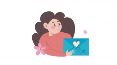 Çiçekli ve harf animasyonlu genç kadın, 4k video animasyonu