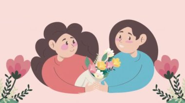 Çiçekli genç kızlar animasyon, 4k video animasyonu