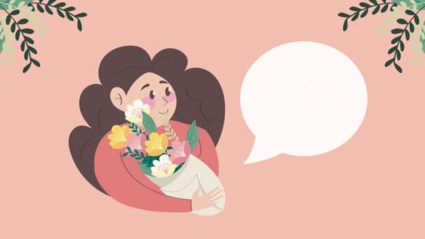 Młoda Kobieta Animacją Bukiet Kwiatów Wideo Animowane — Wideo stockowe