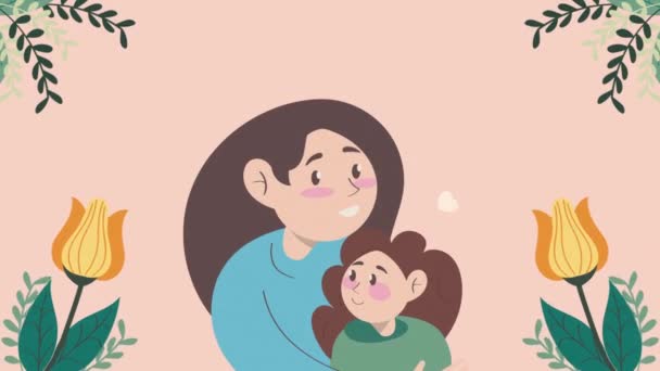 娘のキャラクターアニメーション4Kビデオアニメーションを持つ若い母親 — ストック動画