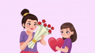 Kız karakterli genç anne animasyon, 4k video animasyonu