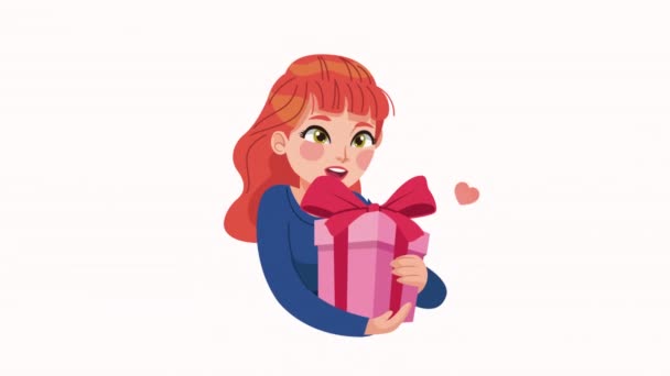 Young Woman Gift Animation Video Animated — Stock Video