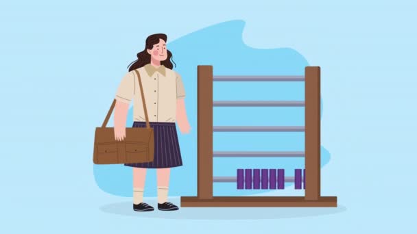 Estudante Menina Com Schoolbag Personagem Animação Vídeo Animado — Vídeo de Stock