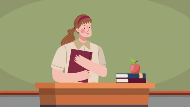 Estudante Menina Com Livro Personagem Animação Vídeo Animado — Vídeo de Stock