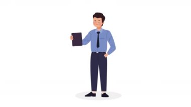 Tablet karakter animasyonlu zarif iş adamı, 4k video animasyonu