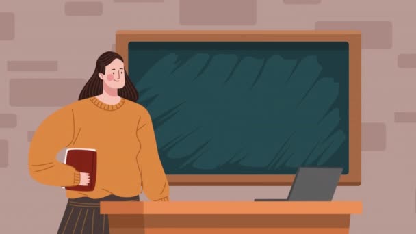 Жінка Вчителька Анімацією Клавіатурі Відео Анімовані — стокове відео