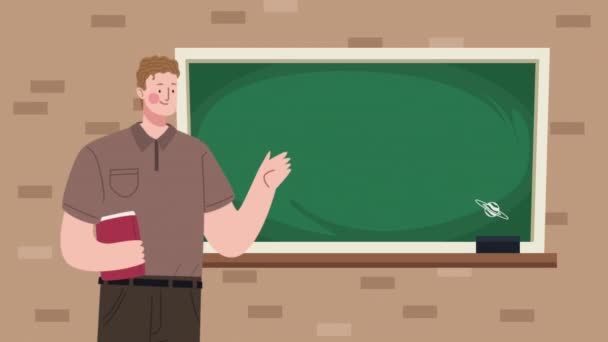教室アニメーション4Kビデオアニメーションの男性教師 — ストック動画