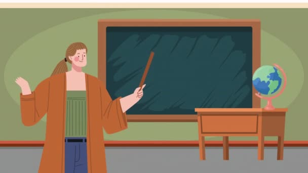 具有黑板动画 4K视频动画的女教师 — 图库视频影像