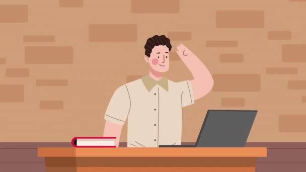 Estudante Menino Com Animação Laptop Vídeo Animado — Vídeo de Stock