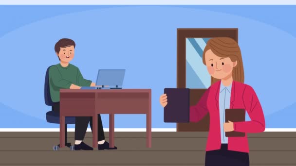 Business Couple Workplace Animation Video Animated — Stock Video