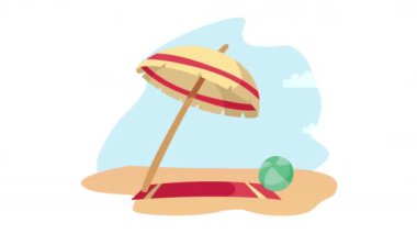 Plaj animasyonunda yaz şemsiyesi, 4k video animasyonu