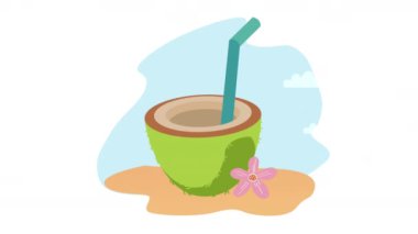 Taze hindistan cevizi kokteyli animasyonu, 4k video animasyonu